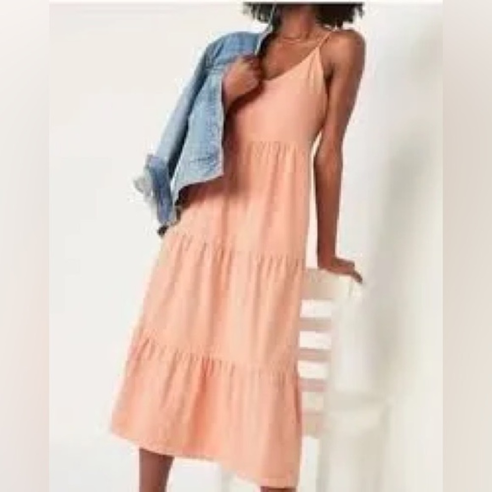 Peach Spaghetti Strap Tiered Maxi Dress